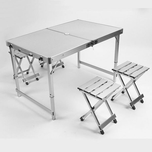 

folding outdoor table and chair set aluminum camping with four stools camp furniture