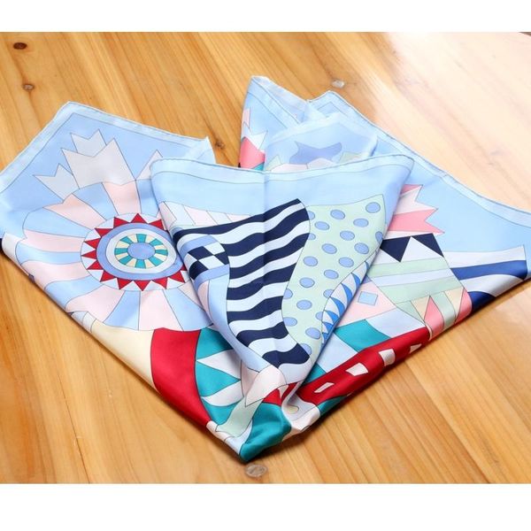 

scarves 35" square 100% silk head scarf shawl wraps foulard, Blue;gray