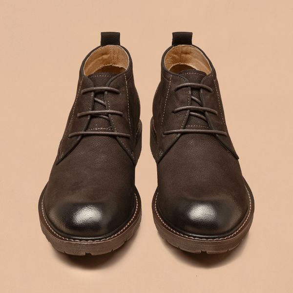 

boots ankle boots men genuine cow leather waxing round toe male lace-up fashion gentleman shoes autumn handmade 54117, Black