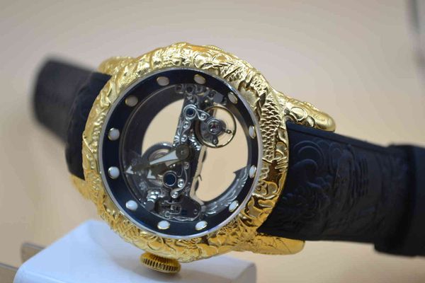 

designer watch brand table luxury es / hollowed out dragon scale mechanical men's hip hop super large, Slivery;brown