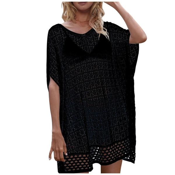 

fashion women ladies summer holiday short sleeve hollow dress sundress traje de baÃ±o mujer una pieza swimsuit cover ups women's swimwea, White;black