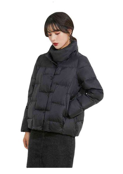 

2021 winter white duck down et thin loose casual lapel short women, Black