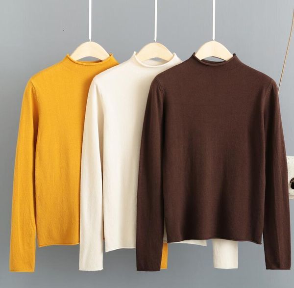 

autumn winter knitted womens sweater chimney collar thin pullover solid turtleneck pull femme, White;black