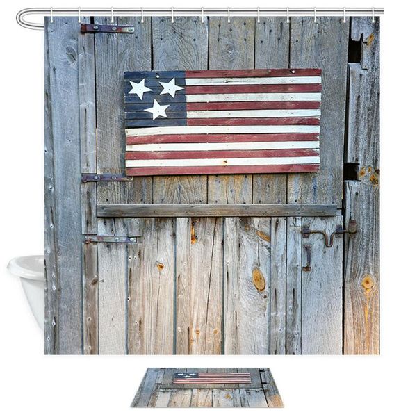 

shower curtains rustic wooden door american flag fabric curtain bathroom waterproof