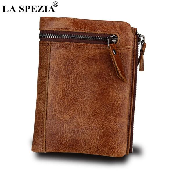 

wallets la spezia brand short mens wallet brown 100% genuine leather slim vintage zip coin pocket purse cowhide for men, Red;black