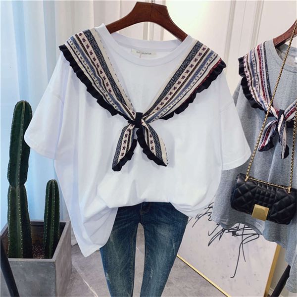 

women's t-shirt net red ins super fire short summer dress korean shawl fake two loose half sleeve clothes q76c, White