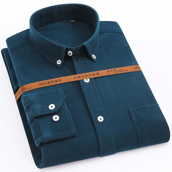 

men's casual shirts mens long sleeve corduroy solid color autumn men clothing shirt button down collar, White;black