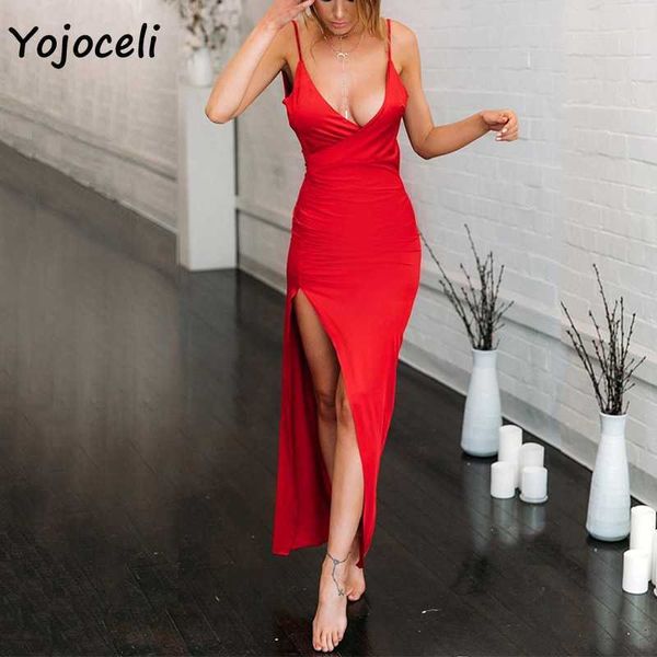 

yojoceli v neck long party dres slip split club slim bodycon female vestidos winter birthday 210609, Black;gray