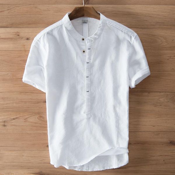 

men's casual shirts shirt with bottons short sleeve summer men white blue navy gray linen cotton for arrival, White;black