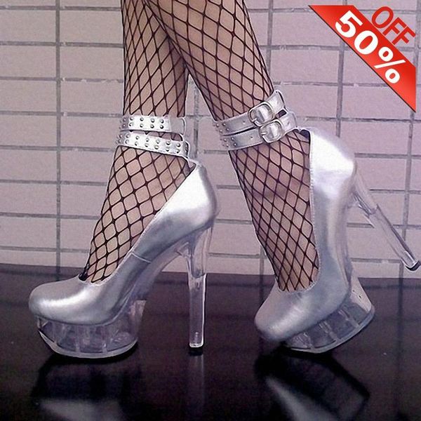 

dress shoes fashion silver shallow buckle strap big size crystal platform pumps 15cm high heeled mature 6 inches concise elegant party, Black