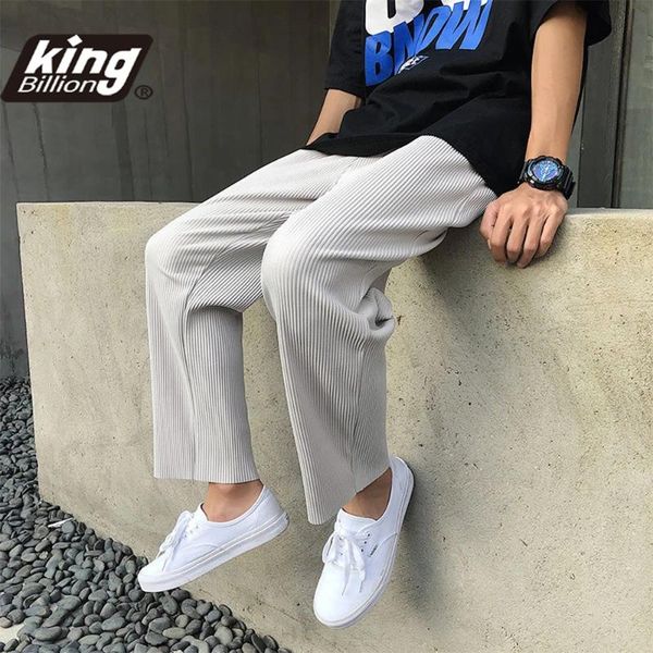 

men's pants 2021 pleated straight fashion elastic waist casual men streetwear loose ice silk trousers mens wide leg, Black