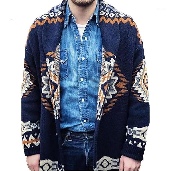 

men's sweaters knitted casual men wool cardigan sweater turn-down collar print mid-length ropa hombre coat long sleeve cotton clothing1, White;black