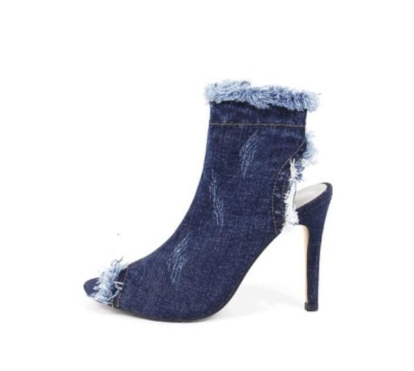 

sandals kacokar2021 fashion hole denim cool boots elastic stiletto size 3340 open toe 2opx, Black