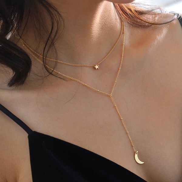 

pendant necklaces layered moon choker necklace gold star chain jewelry for women and girls, Silver