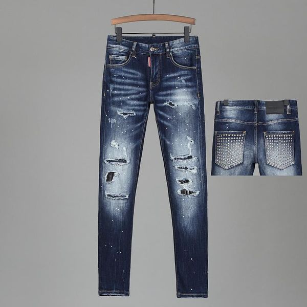 

men's jeans original brand street men pants fashion trend embroidery trademark casual man, Blue