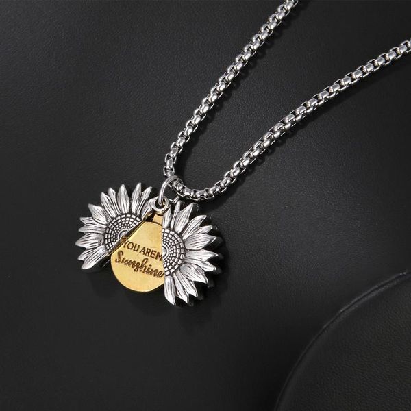 

chains necklace for man little daisy men's fashion sunflower cool wind hip hop chrysanthemum long two-color pendant, Silver