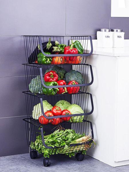 

decorative objects & figurines stainless steel kitchen vegetable rack floor multi-layer shelf basket multi-functional fruit andvegetable