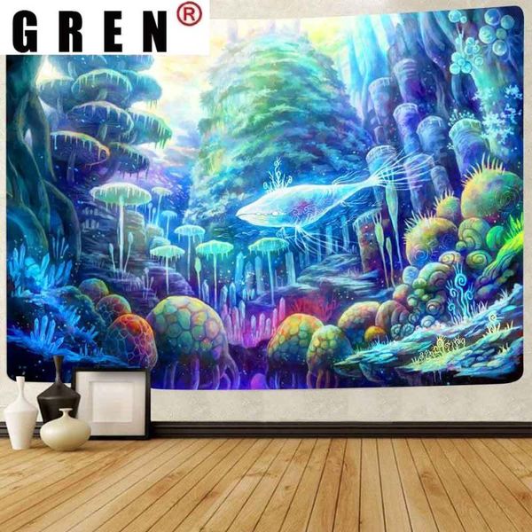 

tapestries gren sea ocean fish dolphin snake tapestry tropical art wall hanging for living room bedroom home blanket dorm decor