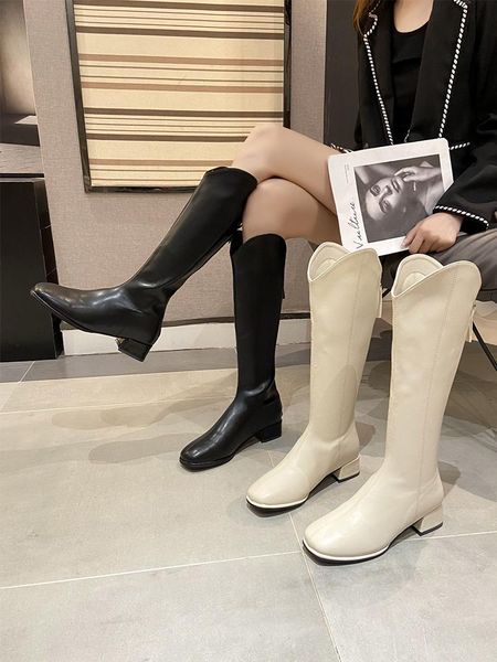 

boots med heel women shoes autumn boots-women zipper over-the-knee pointy rubber 2021 ladies pointed toe rome riding solid pu, Black