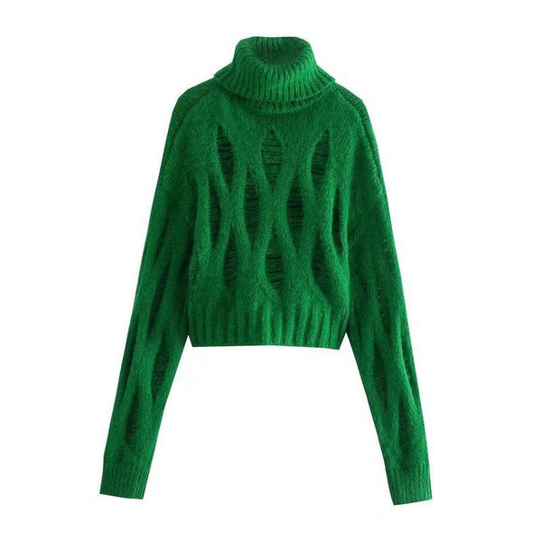 

women's sweaters yenkye women green rips knit turtleneck sweater mujer long sleeve crop pullovers ladies autumn winter, White;black