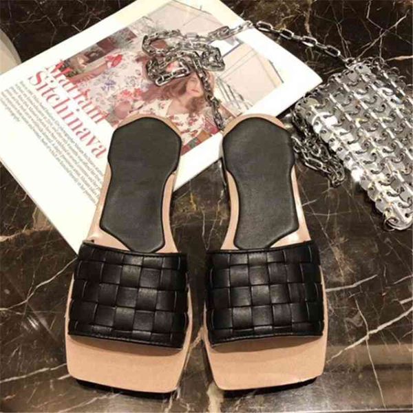 

70% off wholesale sandals flip-flops plaited flat slides summer beach casual mixed colors sandalias mujer square toe sliver trend shoes outd, Black