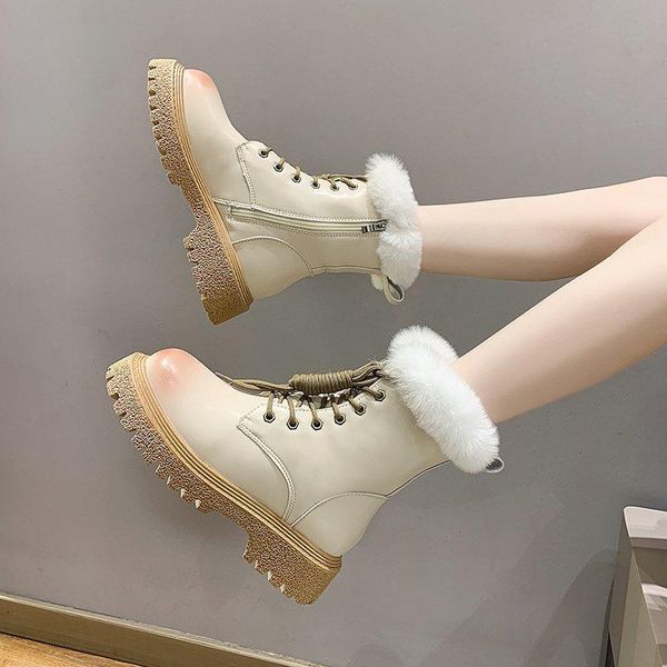 

boots 2021 winter women ankle warm pu plush woman shoes sneakers flats lace up ladies short snow, Black