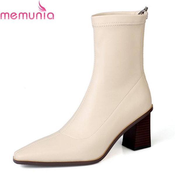 

boots memunia 2021 arrival ankle women thick high heels square toe autumn winter ladies shoes, Black