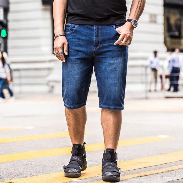 

summer mens denim shorts cotton stretch thin short jeans men knee length casual plus size 31-48 men's, White;black