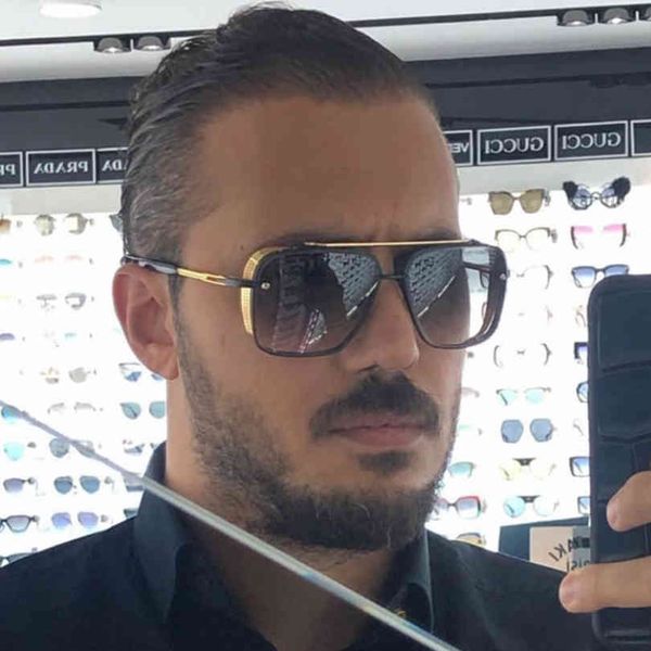 

luxury designer glasses black and gold metal frame classic for men fashion square pilot women sunglasses brown lenses, White;black