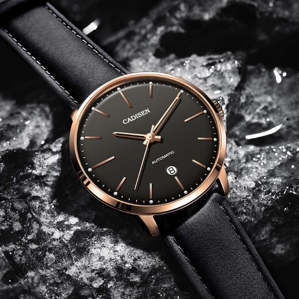 

mechanical automatic belt men watch japanese movement miyota 8215 calendar waterproof wristwatch montre homme wristwatches, Slivery;brown