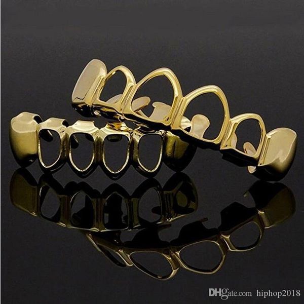 

18k gold grillz teeth set mens hip hop jewelry silver black hollow grills