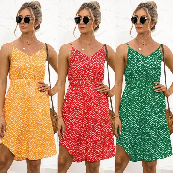 

casual dresses 2021 spring and summer print suspender dress, Black;gray