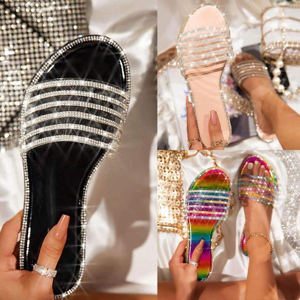 

slippers women outdoor casual glitter bling fancy slide flat low wedge summer 2021 fashion sandals beach shoes female, Black