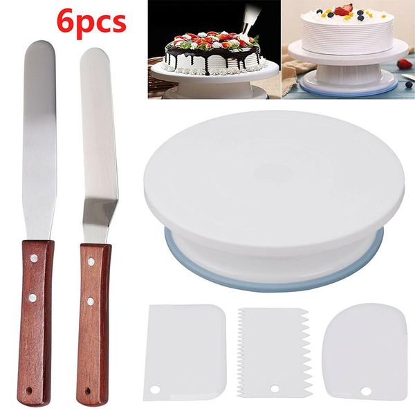 

6pcs cake turntable set icing decorating cream scraper spatula baking tool kit & pastry tools