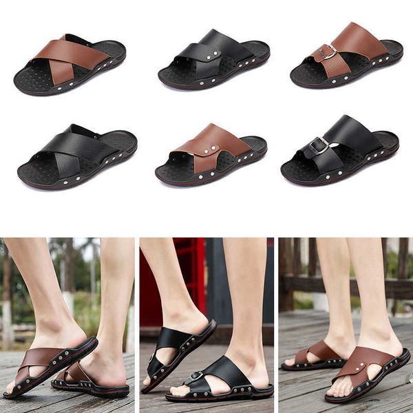 

summer man beach slides slippers men wear-resistant pu sandals shoes slip-on comfortable massage flip flops 210619, Black