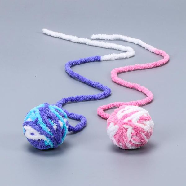 

cat toys funny long tail fuzzy cats wool ball toy colorful rope pet teaser