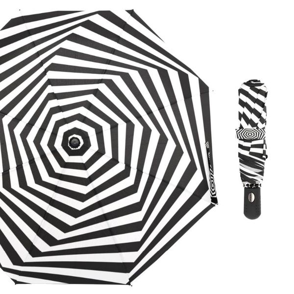 

umbrellas susino spiral black white windproof fully-automatic open metal pongee compact three-folding umbrella