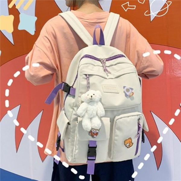 

backpack solid color waterproof student lapharajuku nylon women school bag shopping sports travel female lady rucksack