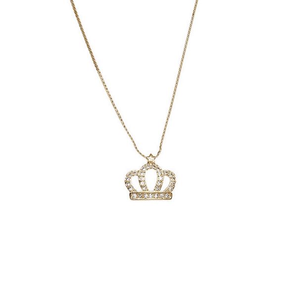 

crown titanium steel pendant necklace cubic zirconia crowned necklaces for women girls fashion jewelry, Silver