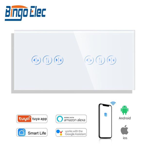 

smart home control bingoelec wifi curtain 157mm light switch white black golden crystal class panel work with life tuya app