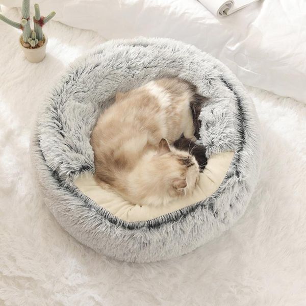 

cat beds & furniture round house soft long plush winter warm bed for dogs basket pet products cushion mat animals sleeping sofa
