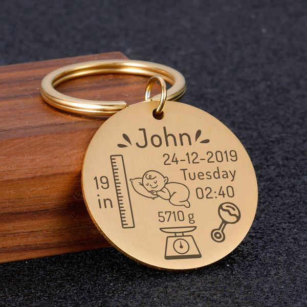 10 peças / lote Baby Keychain personalizado novo bebê estatísticas de dados novo pai mãe lembrança de chave de chaves de moda charme jóias papai mãe gif