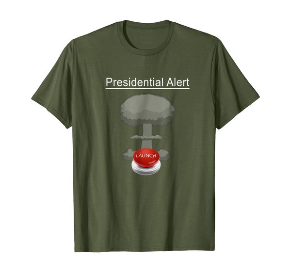 

presidential alert launch button nuclear fun t-shirt, White;black