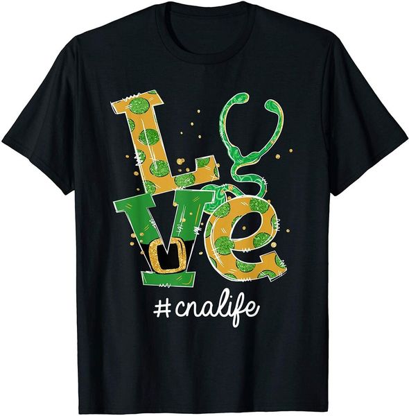 

love stethoscope cna life funny st patrick's day t-shirt size s-5xl, White;black