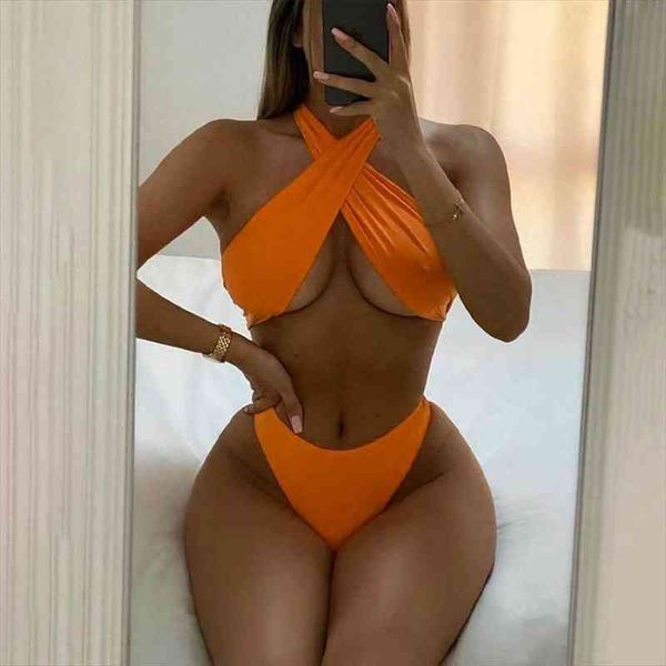 

swimwear women swimsuit push up micro bikinis set fashion halter cross solid color y2k swimwear beachwear, White;black