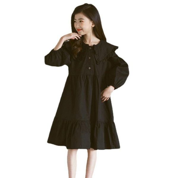 

girl's dresses layered girls dress cotton 2021 children summer balck button teen kids clothes latern sleeve,#6039, Red;yellow