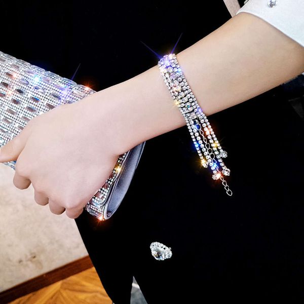 

bracelet simple and versatile bracelet trendy street fashion shining diamond tassel net red women's indifference jewelry, Golden;silver
