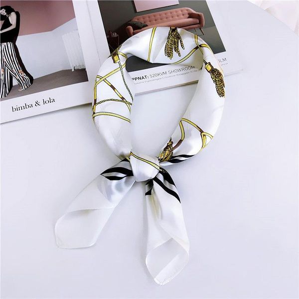 

scarves 2021 stylish silky satin head scarf women 70*70cm print square silk female the four seasons neckerchief, Blue;gray