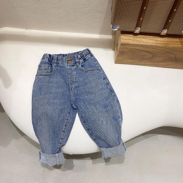 

jeans korean style 2021 autumn children elastic soft casual chic toddlers kids denim pants, Blue
