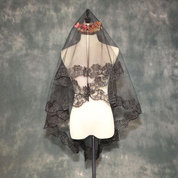 

bridal veils 1.5m bride black veil one-layer wedding vail short appliqued lace white champagnered ivory accessoire mariage
